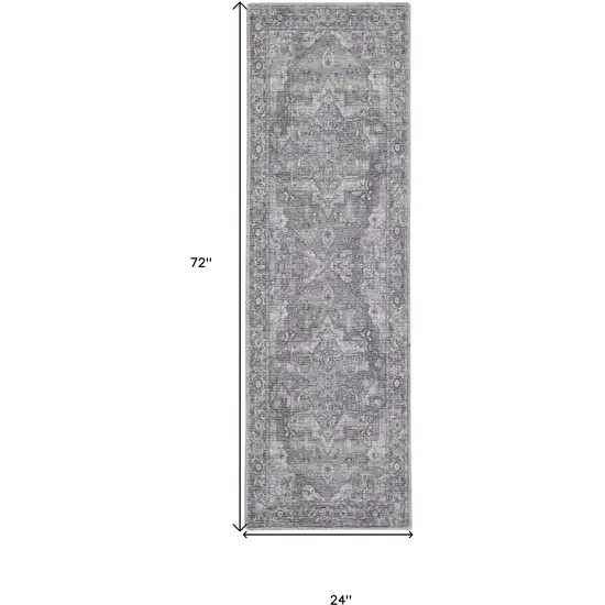 Grey Oriental Power Loom Distressed Washable Runner Rug Photo 5