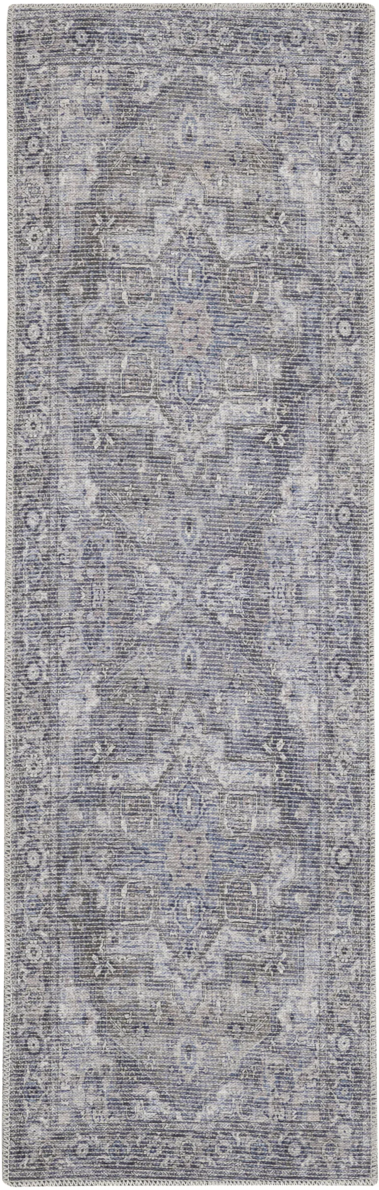 Grey Oriental Power Loom Distressed Washable Runner Rug Photo 1