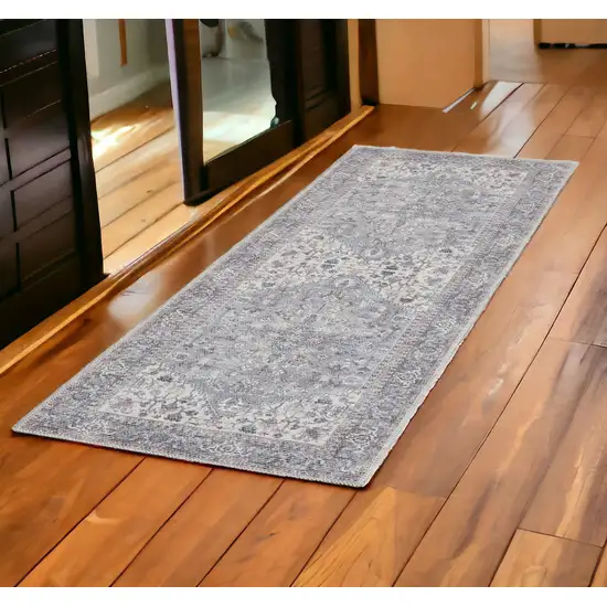 2' X 6' Grey Oriental Power Loom Distressed Washable Runner Rug Photo 2