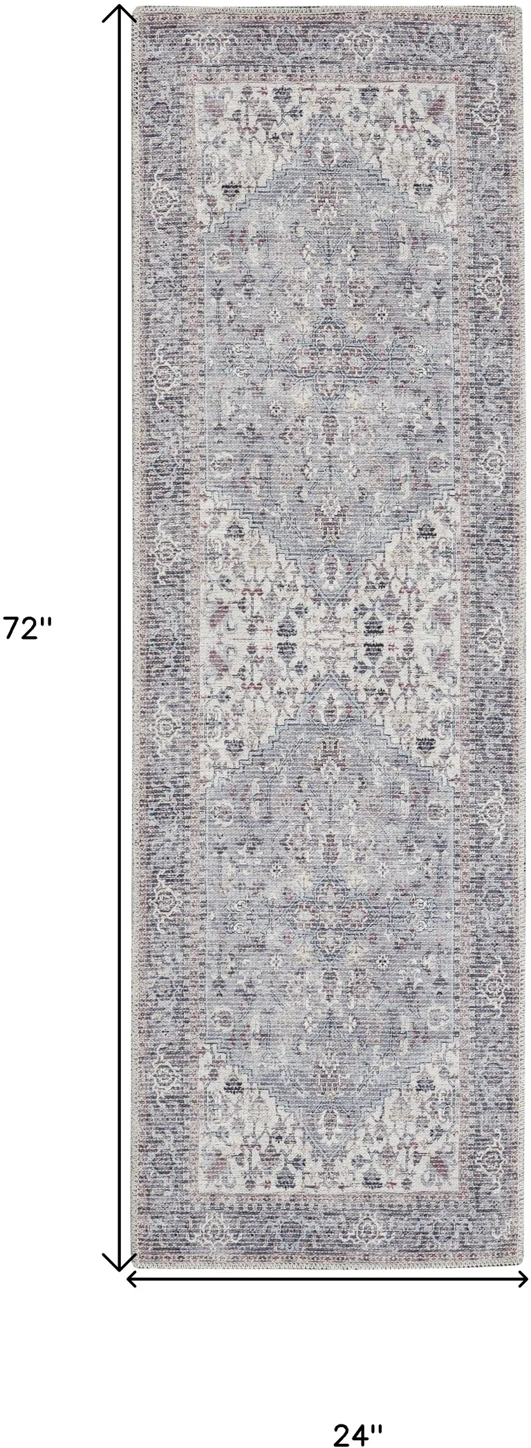 Grey Oriental Power Loom Distressed Washable Runner Rug Photo 5