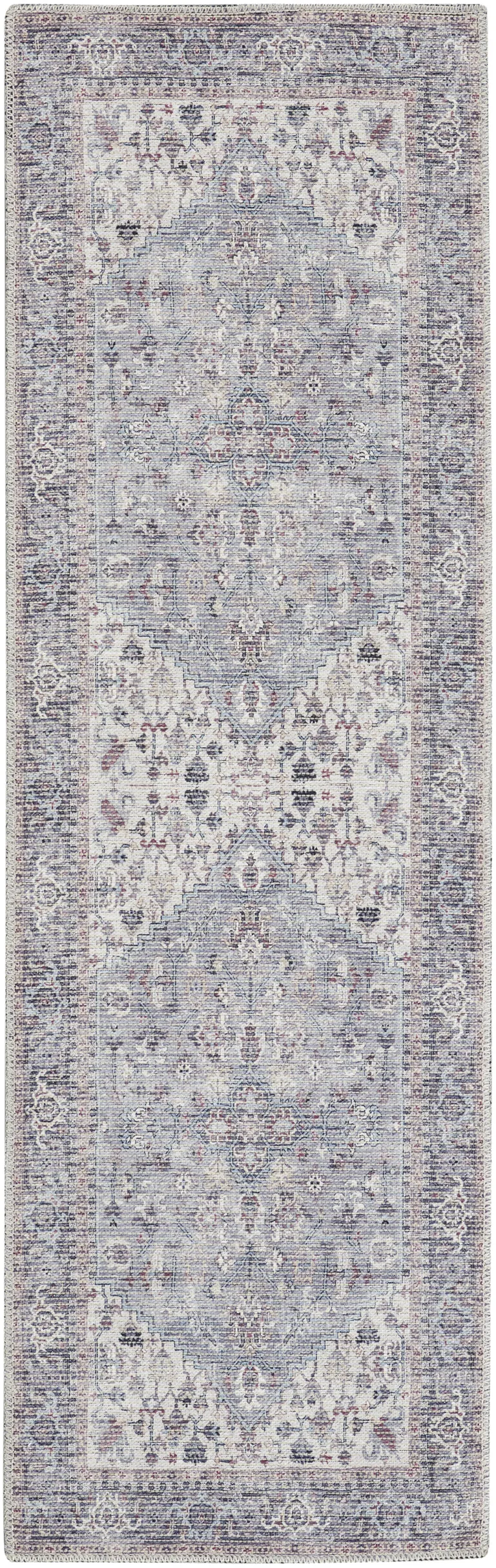 Grey Oriental Power Loom Distressed Washable Runner Rug Photo 1