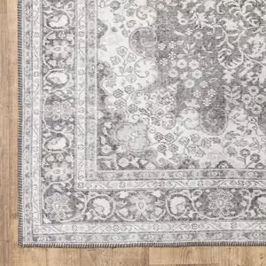 Photo of Grey Oriental Power Loom Stain Resistant Area Rug