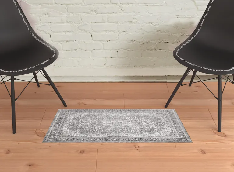 Grey Oriental Power Loom Stain Resistant Area Rug Photo 4