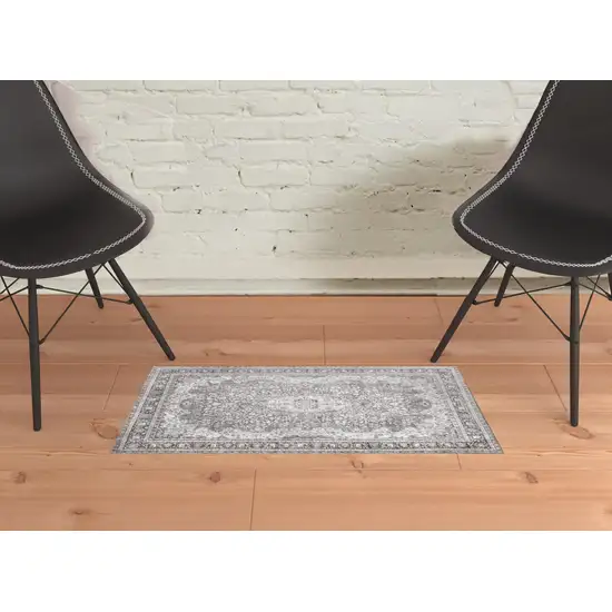 Grey Oriental Power Loom Stain Resistant Area Rug Photo 4