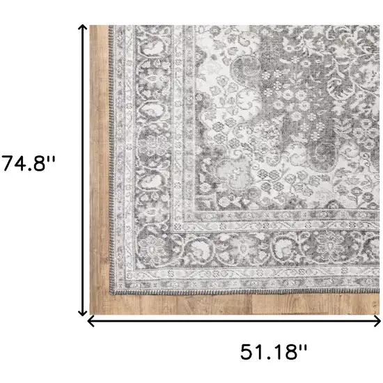 Grey Oriental Power Loom Stain Resistant Area Rug Photo 10