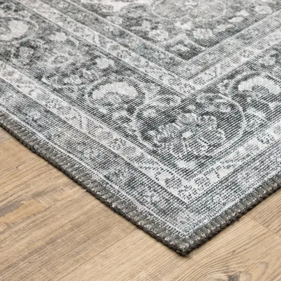 Grey Oriental Power Loom Stain Resistant Area Rug Photo 5