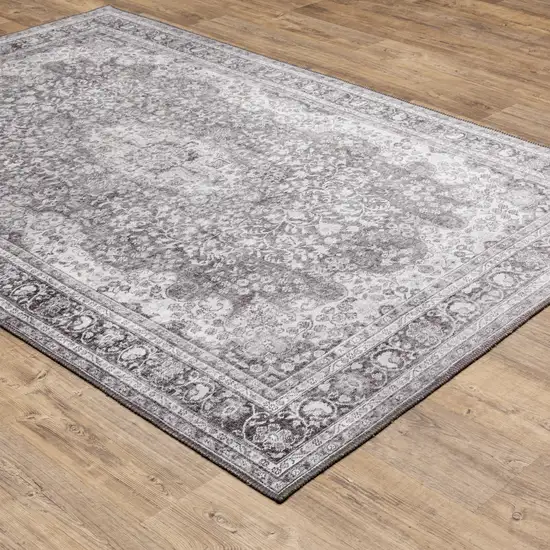 Grey Oriental Power Loom Stain Resistant Area Rug Photo 6