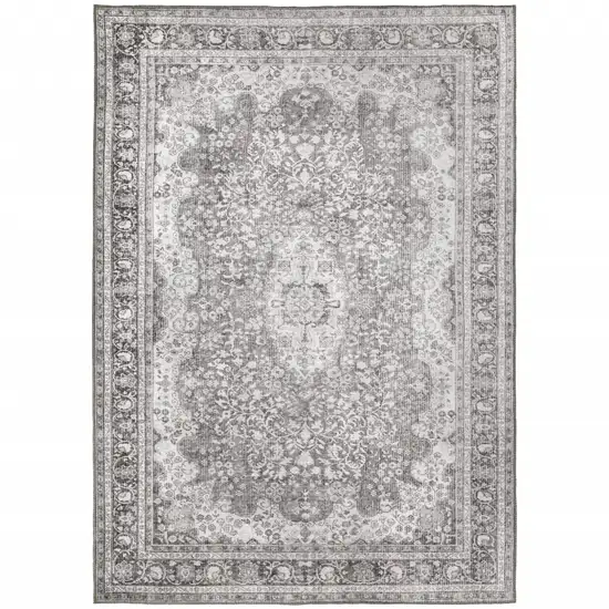 Grey Oriental Power Loom Stain Resistant Area Rug Photo 2