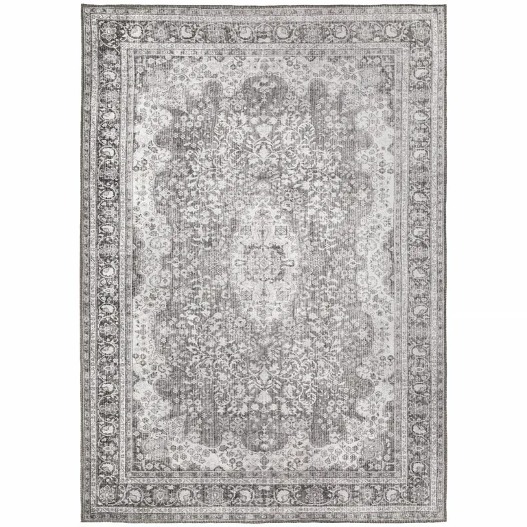 Grey Oriental Power Loom Stain Resistant Area Rug Photo 2