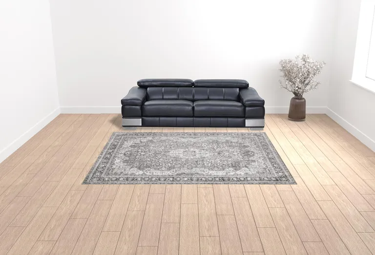 Grey Oriental Power Loom Stain Resistant Area Rug Photo 4