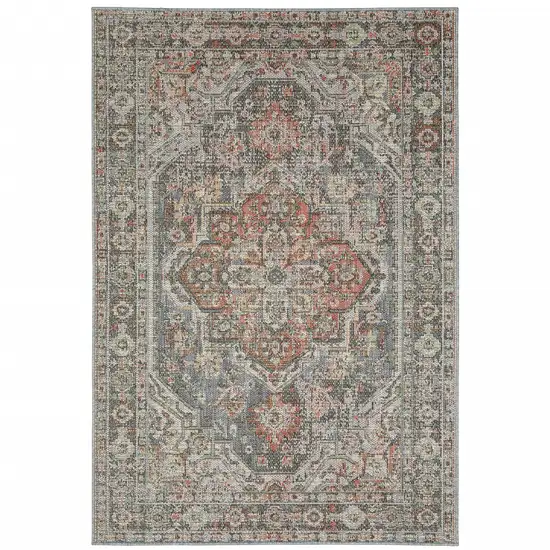 Grey Oriental Stain Resistant Indoor Outdoor Area Rug Photo 1