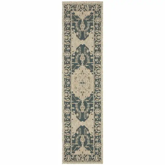 Grey Oriental Stain Resistant Indoor Outdoor Area Rug Photo 1