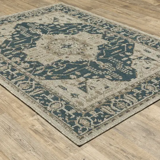 Grey Oriental Stain Resistant Indoor Outdoor Area Rug Photo 6