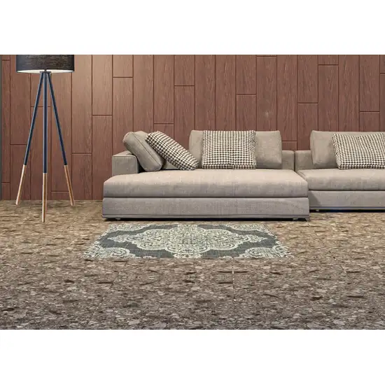 Grey Oriental Stain Resistant Indoor Outdoor Area Rug Photo 2