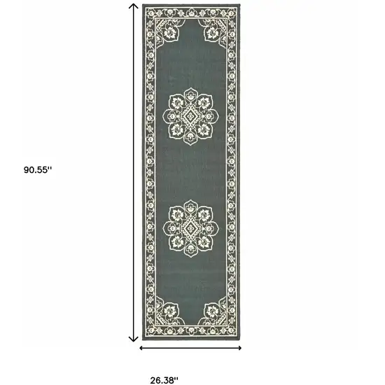 Grey Oriental Stain Resistant Indoor Outdoor Area Rug Photo 5