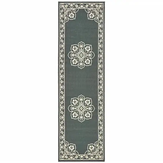 Grey Oriental Stain Resistant Indoor Outdoor Area Rug Photo 1