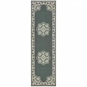 Photo of Grey Oriental Stain Resistant Indoor Outdoor Area Rug