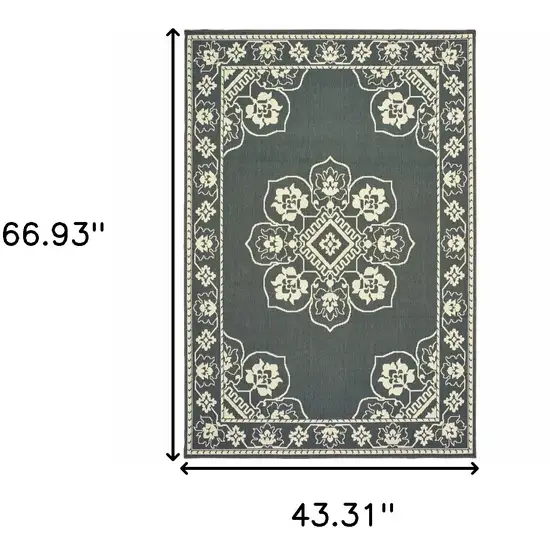 Grey Oriental Stain Resistant Indoor Outdoor Area Rug Photo 5