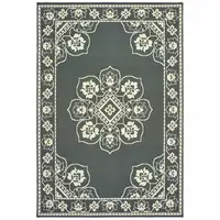 Photo of Grey Oriental Stain Resistant Indoor Outdoor Area Rug