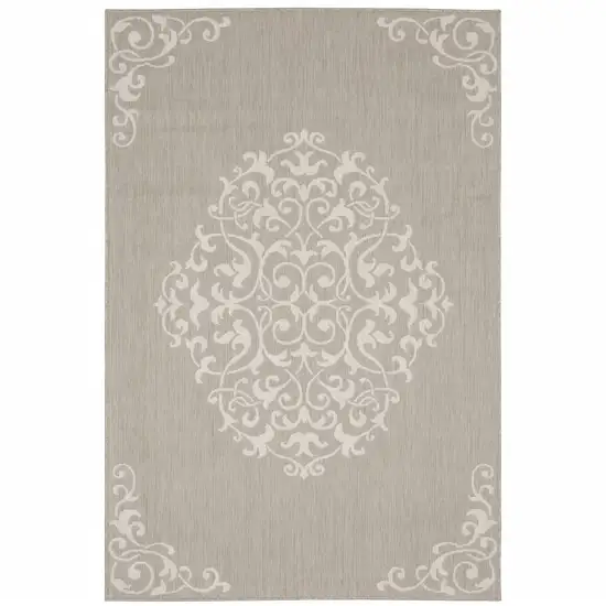 Grey Oriental Stain Resistant Indoor Outdoor Area Rug Photo 1