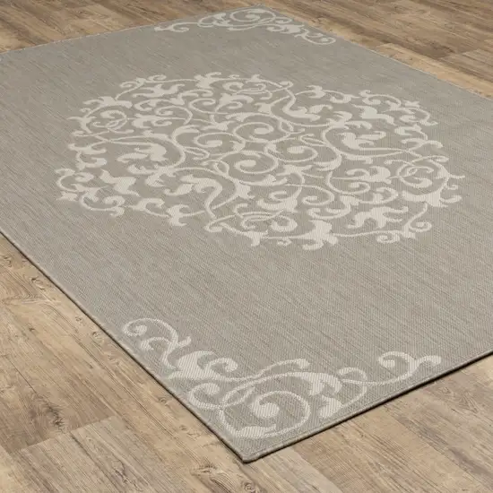 Grey Oriental Stain Resistant Indoor Outdoor Area Rug Photo 6