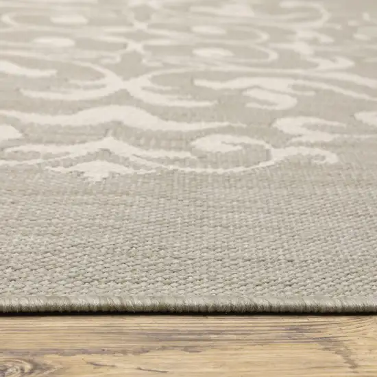 Grey Oriental Stain Resistant Indoor Outdoor Area Rug Photo 5