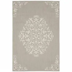 Photo of Grey Oriental Stain Resistant Indoor Outdoor Area Rug