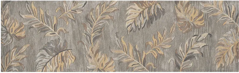 Grey Palm Leaves Wool Runner Rug Photo 2