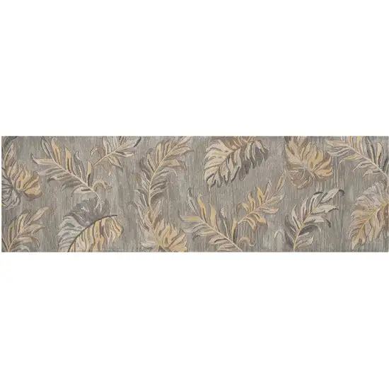 Grey Palm Leaves Wool Runner Rug Photo 2