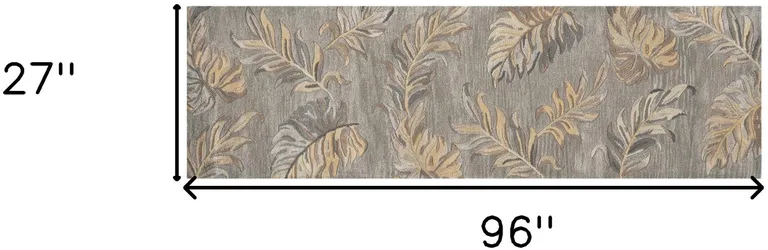 Grey Palm Leaves Wool Runner Rug Photo 5