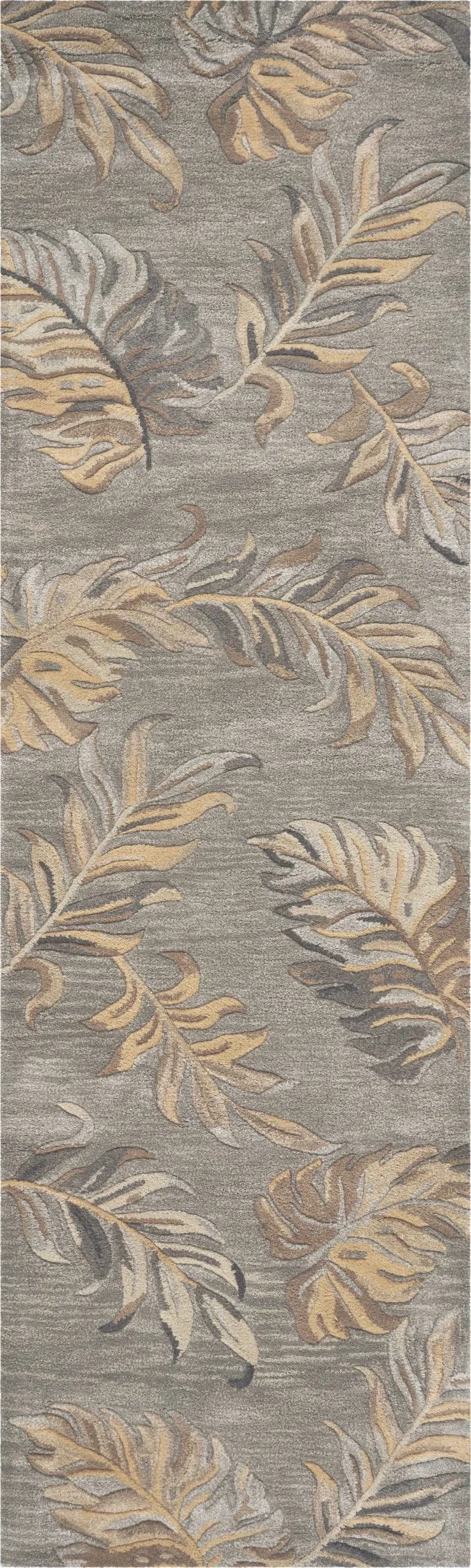 Grey Palm Leaves Wool Runner Rug Photo 1