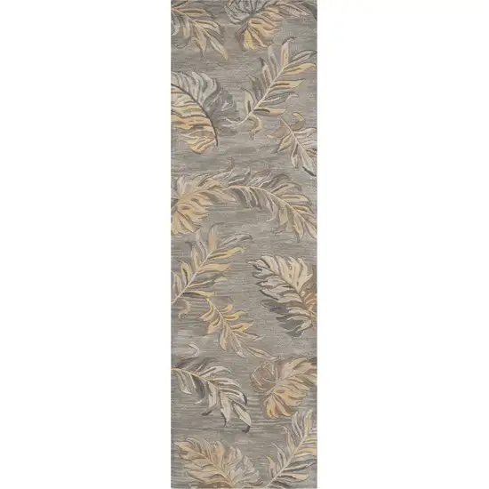 Grey Palm Leaves Wool Runner Rug Photo 1