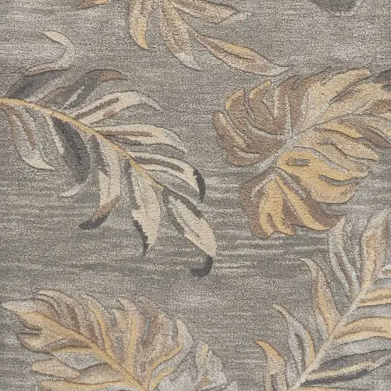 Grey Palm Leaves Wool Runner Rug Photo 3