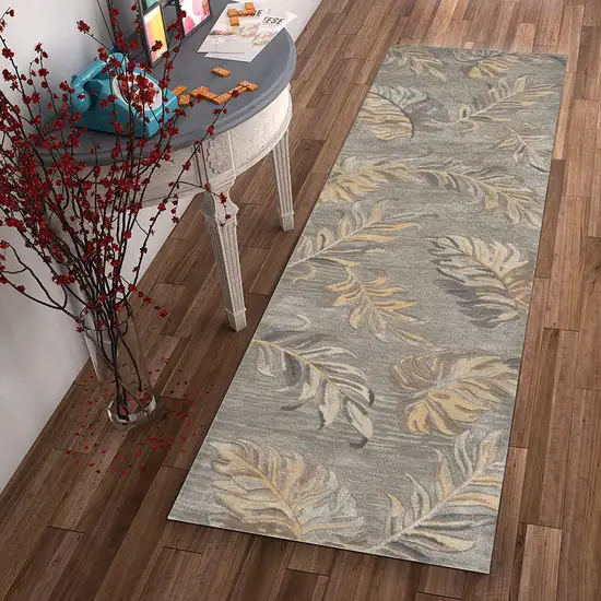 Grey Palm Leaves Wool Runner Rug Photo 4