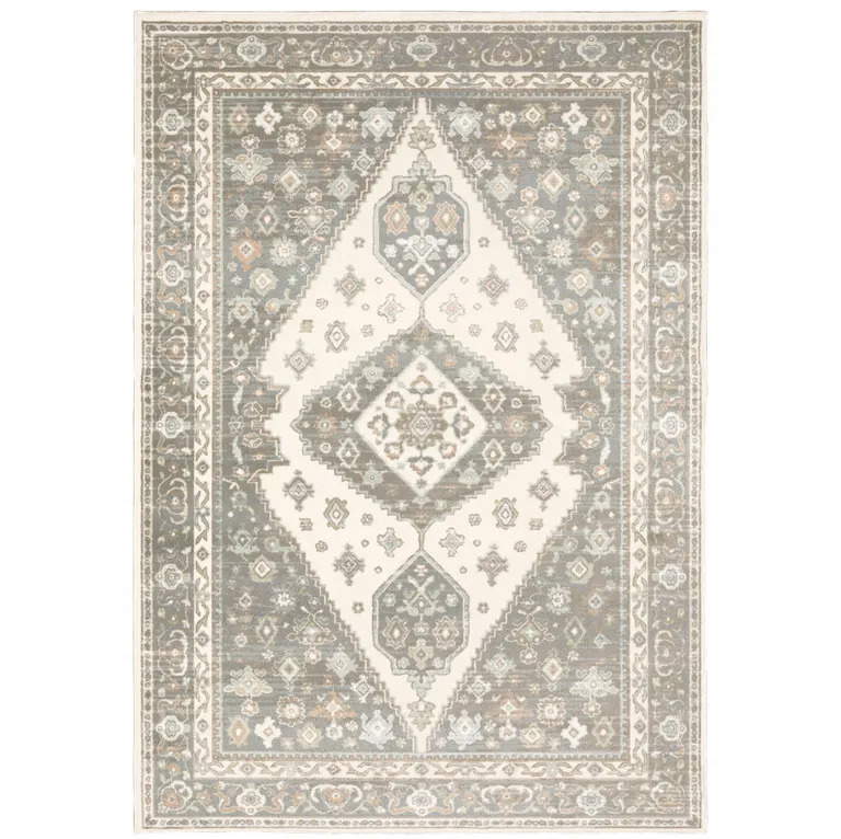 Grey Pink And Brown Oriental Power Loom Stain Resistant Area Rug Photo 1