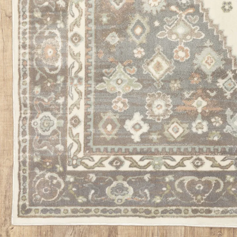 Grey Pink And Brown Oriental Power Loom Stain Resistant Runner Rug Photo 3