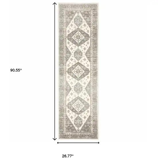 Grey Pink And Brown Oriental Power Loom Stain Resistant Runner Rug Photo 9