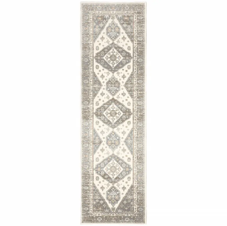 Grey Pink And Brown Oriental Power Loom Stain Resistant Runner Rug Photo 1