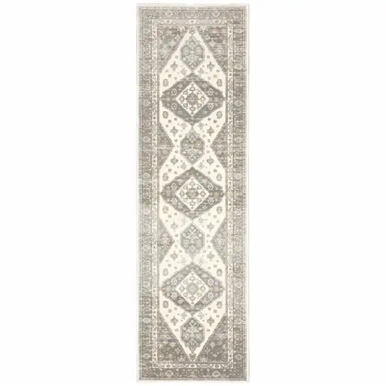 Grey Pink And Brown Oriental Power Loom Stain Resistant Runner Rug Photo 1