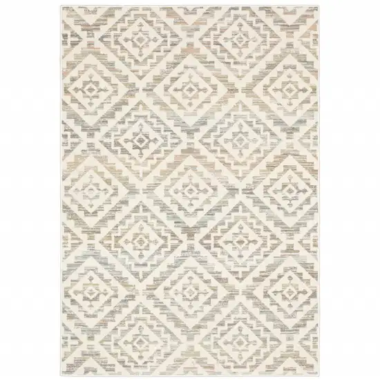 Grey Pink And Sage Geometric Power Loom Stain Resistant Area Rug Photo 1