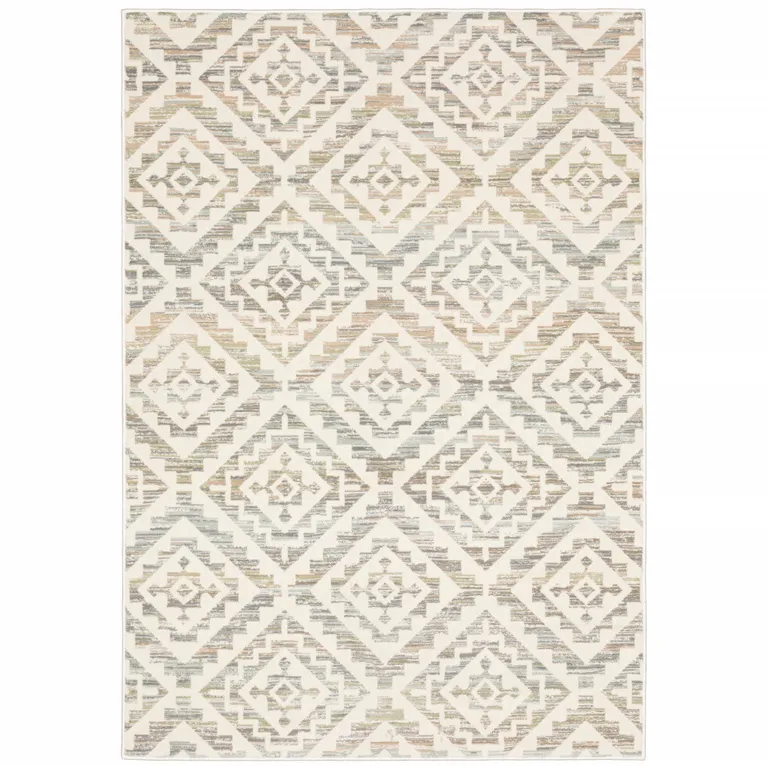 Grey Pink And Sage Geometric Power Loom Stain Resistant Area Rug Photo 1