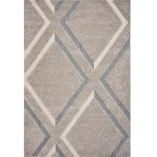 Gray Ivory and Teal Geometric Shag Area Rug Photo 2