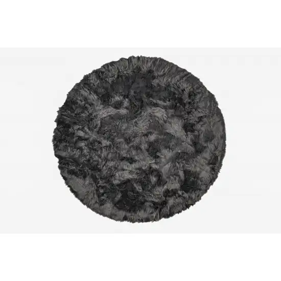 Grey Round Faux Fur Washable Non Skid Area Rug Photo 2