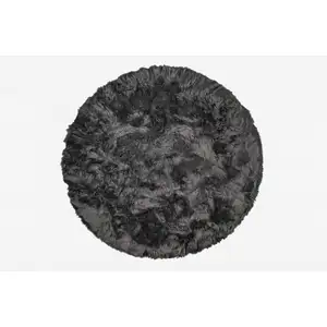 Photo of Grey Round Faux Fur Washable Non Skid Area Rug