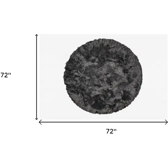 Grey Round Faux Fur Washable Non Skid Area Rug Photo 5