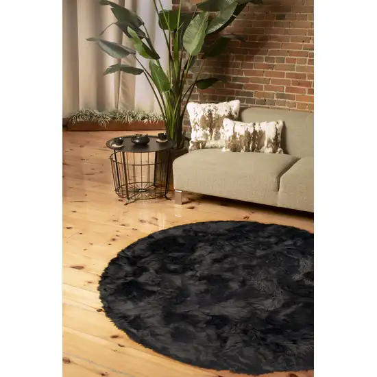 Grey Round Faux Fur Washable Non Skid Area Rug Photo 4