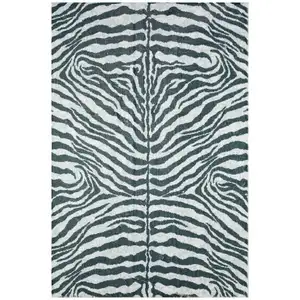 Photo of Grey Round Zebra Print Shag Handmade Non Skid Area Rug