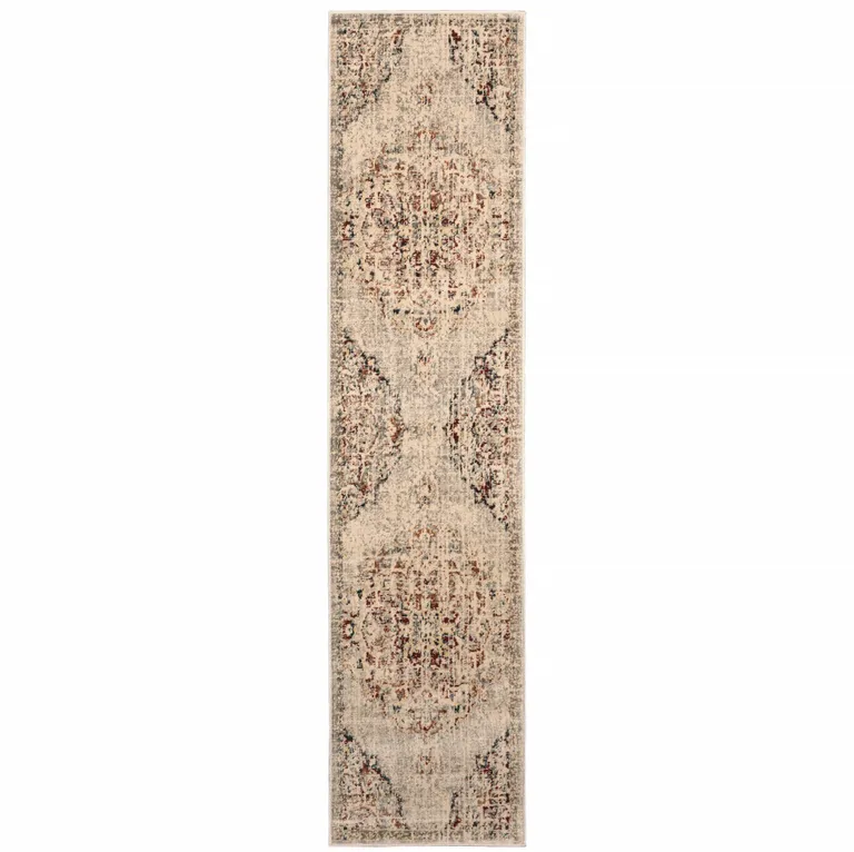 Grey Rust Deep Teal Beige And Orange Oriental Power Loom Stain Resistant Runner Rug Photo 1