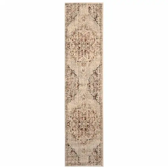 Grey Rust Deep Teal Beige And Orange Oriental Power Loom Stain Resistant Runner Rug Photo 1