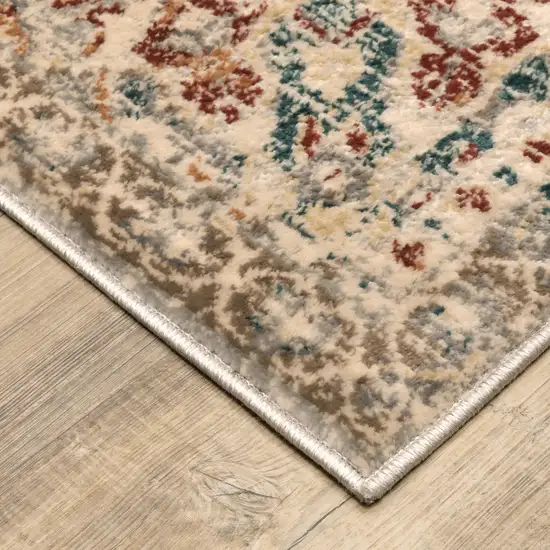 Grey Rust Deep Teal Beige And Orange Oriental Power Loom Stain Resistant Runner Rug Photo 6